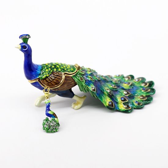 Picture of Kingspoint Designs Strutting Peacock Trinket Box with Matching Necklace