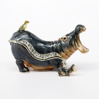 Picture of Kingspoint Designs Hippie the Hippo with Bird Friend Trinket Box with Matching Necklace