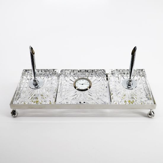Picture of Waterford Crystal Executive Desk Set with Quartz Clock & Two Pen Holders