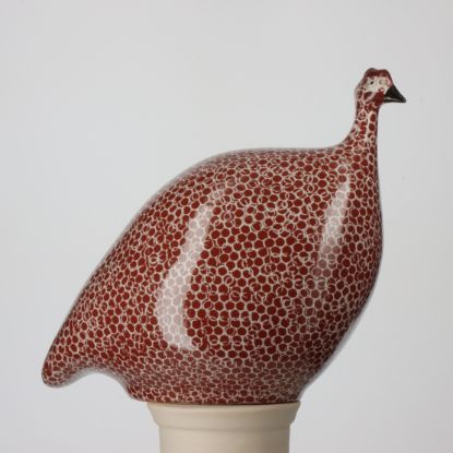 Picture of Lussan Ceramics Pecking (Head Down) Guinea Hen in Bordeaux Red with White Spots