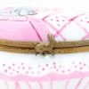 Picture of Retired Limoges Porcelain Rabbits Sleeping in Pink Egg Shaped Bed Trinket Box