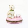Picture of Limoges Porcelain Light Brown Cat with Pink Cup Trinket Box by Chamart
