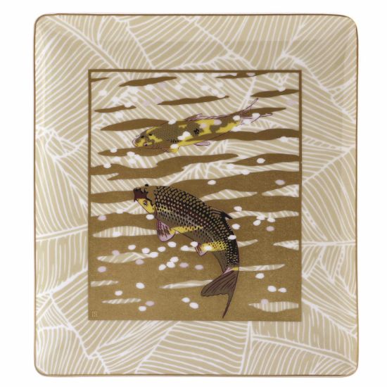 Picture of Bernardaud Porcelain 8.7" X 7.7" 'Eaux d'Or' Rectangular Tray