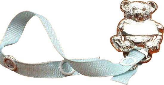 Picture of Empire Sterling Silver 'Teddy Bear' Blue Pacifier Clip