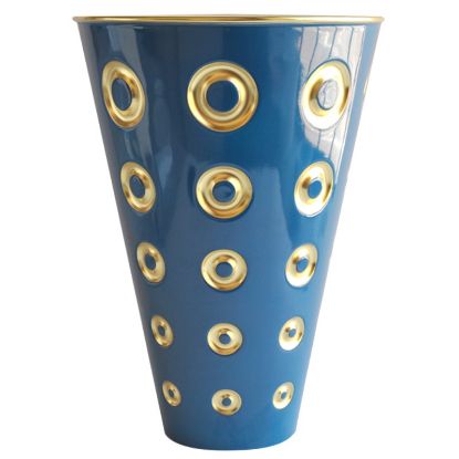 Picture of Bernardaud Porcelain 'Panarea' Vase in Indian Blue & Gold by Olivier Gagnère