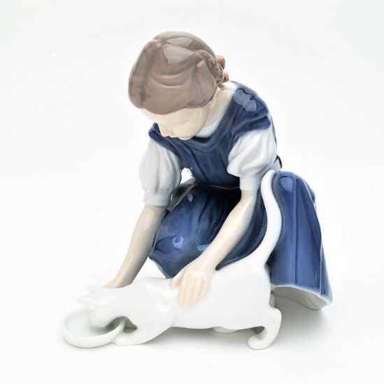 Picture of Bing & Grondahl Porcelain 'Only One More Drop' Girl with Cat Figurine