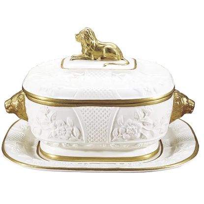 Picture of Mottahedeh Creamware Decorative Lion Tureen & Stand with Gold Accents