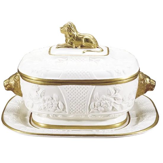 Picture of Mottahedeh Creamware Decorative Lion Tureen & Stand with Gold Accents