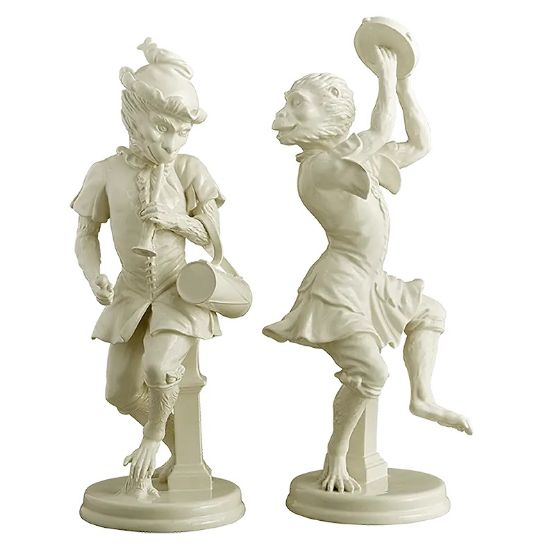 Picture of Mottahedeh Pair of Dancing White Monkey Figurines