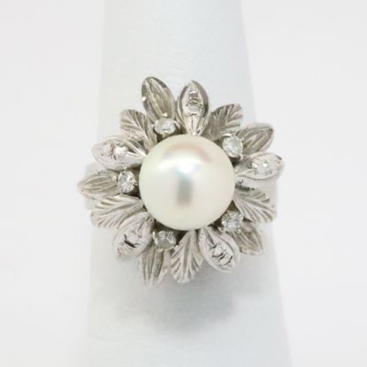 Picture of Vintage 14k Textured White Gold, Pearl & Diamond Ballerina Ring