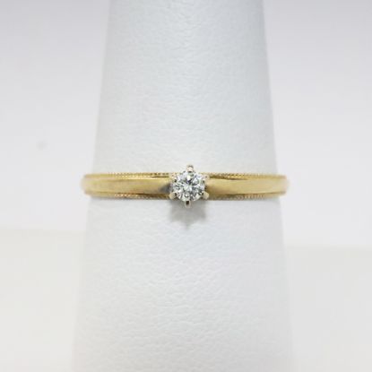 Picture of Vintage 10k Yellow Gold & Diamond Solitaire Engagement Ring with Milgrain Detailing