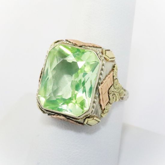 Picture of Antique Art Deco 14k Tri-Colored Gold & Synthetic Green Spinel Ring