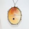Picture of Antique 14k White Gold & Carved Shell Cameo of a Woman Wearing a Diamond Necklace