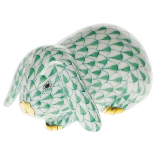 Picture of Herend Porcelain 'Lop Ear Bunny' Figurine #15510 in Green Fishnet