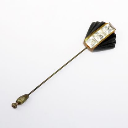 Picture of Art Deco Era Black & Butterscotch Stick Pin with Emerald Cut Rhinestone Accents
