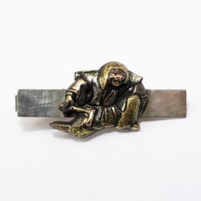 Picture of Vintage Japanese Sterling Silver Shakudo Menuki Tie Clip with Animalistic Warrior