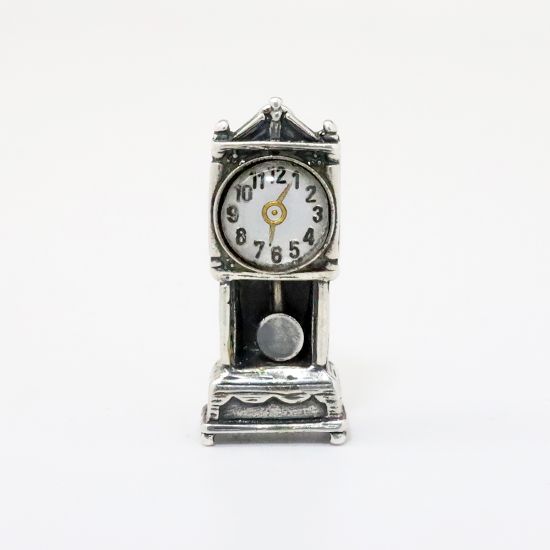Picture of Vintage Beau Sterling Silver Grandfather Clock Charm with Glass Face & Moving Pendulum