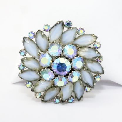 Picture of Vintage Weiss Light Blue Aurora Borealis (AB) Rhinestones & Frosted Glass Brooch