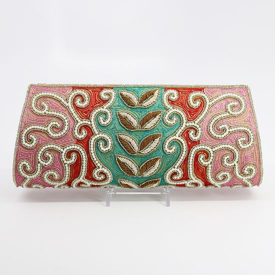 Picture of David Jeffrey Clutch Purse with gold, silver & pearl beads