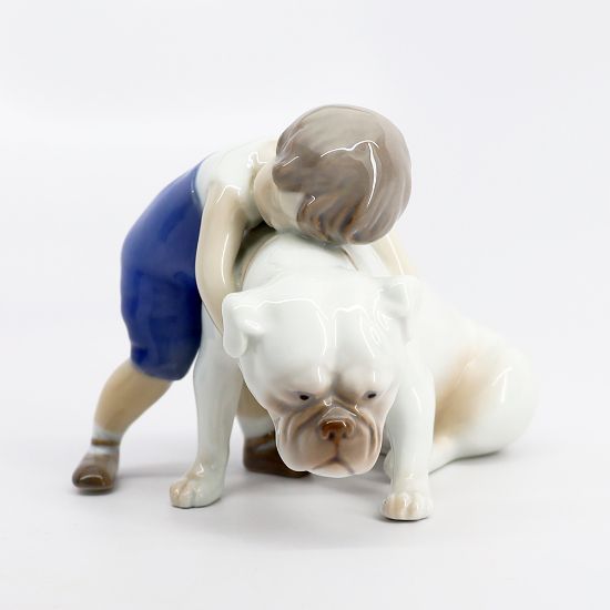 Picture of Bing & Grondahl Porcelain 'Unconditional Love - Two Friends' Boy with Bulldog Figurine