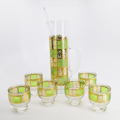 Picture of Vintage Mid Century Culver 'Prado Green' 8-Piece Cocktail Set