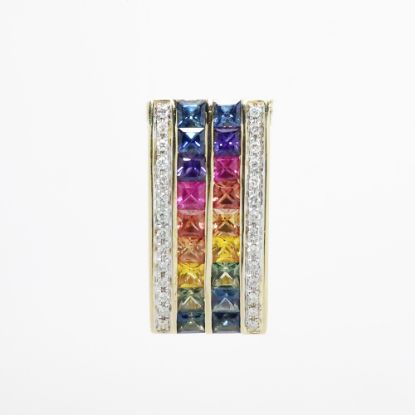 Picture of 14k Yellow Gold Multi-Colored Sapphires & Diamond Pendant 