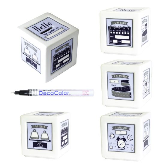 Picture of Blue Birth Record Bank with Paint Pen by Salisbury Silversmiths