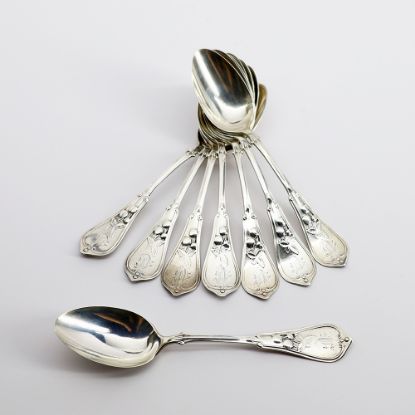 Picture of Set of 8 Jeremiah Gray (Maine) Coin Silver Spoons with Fruit Motif