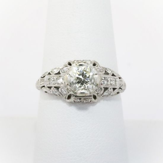 Picture of Antique Art Deco Era Platinum & Old European Cut Diamond Engagement Ring
