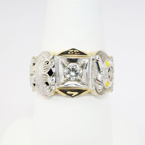 Picture of Vintage 10k Two-Tone Gold, Diamond & Enamel 32nd Degree Freemason's Ring