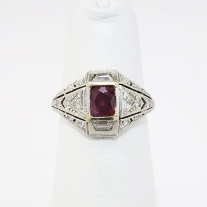 Picture of Antique Art Deco Platinum, Cushion Cut Ruby & Diamond Ring