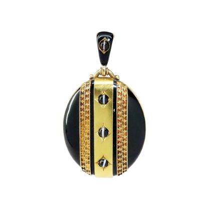 Picture of Antique Victorian 14k Gold & Enamel Double Sided Locket with Gemstone Accents
