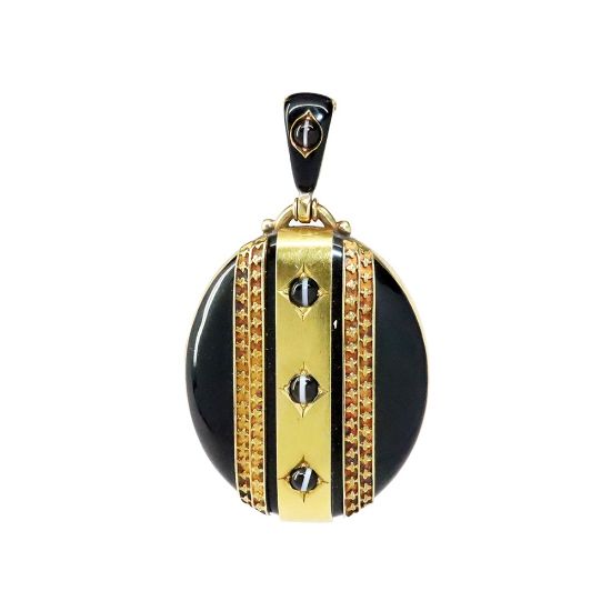 Picture of Antique Victorian 14k Gold & Enamel Double Sided Locket with Gemstone Accents