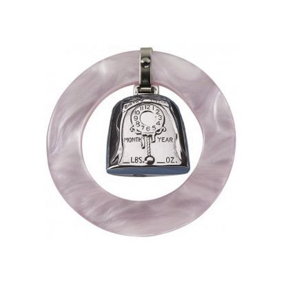 Picture of Birth Record Pink Rattle Round Has Place For Birth Information 2.5" by Salisbury Silversmiths 