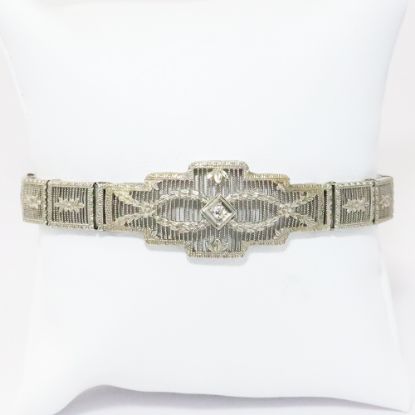 Picture of Antique Edwardian Era 10k White Gold Filigree Bracelet with Diamond Accent
