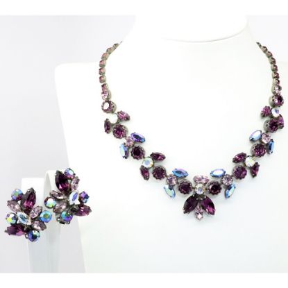 Picture of Vintage Signed Regency Purple & Aurora Borealis Rhinestone Necklace & Earring Set