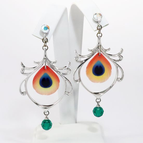 Picture of Franz Porcelain 'Peacock Splendor' Earrings in Original Box