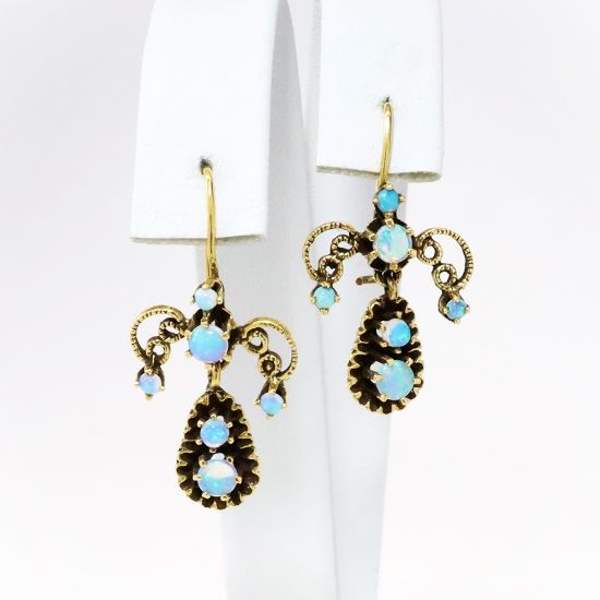 Picture of Antique Victorian 14k Yellow Gold & Opal Cabochons Earrings