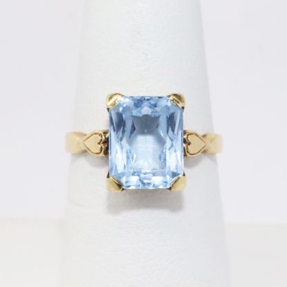 Picture of Antique 14k Yellow Gold & Synthetic Blue Spinel Ring with Milgrain Heart Details
