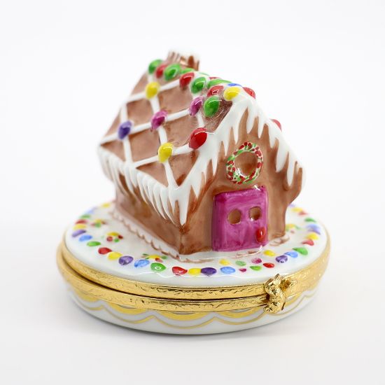 Picture of Limoges Porcelain Gingerbread House Trinket Box with Surprise Candy Inside