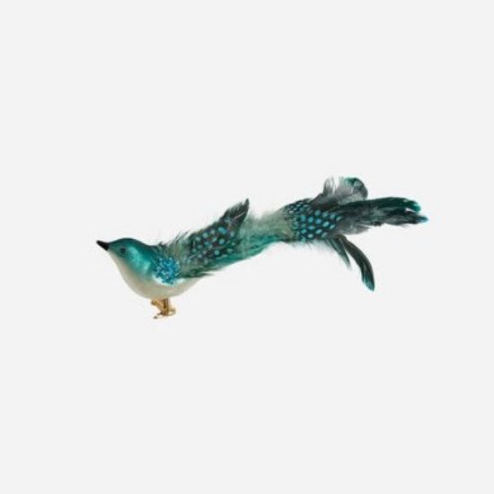 Picture of One Hundred 80 Degrees  Blue Glass & Feather Bird clip on Ornament