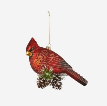 Picture of One Hundred 80 Degrees Cardinal With Pinecones Blown Glass Ornament