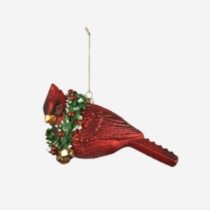 Picture of One Hundred 80 Degrees Cardinal With Wreath Blown Glass Ornament
