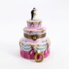 Picture of Limoges Porcelain Wedding Cake Trinket Box with Bride & Groom Cake Toppers & Surprise Engagement Ring Inside 