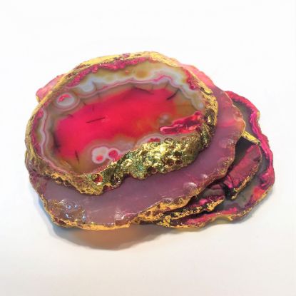 Picture of Jodhpuri - Set Of 4 Pink Agate Coasters With Gold Foil Edges