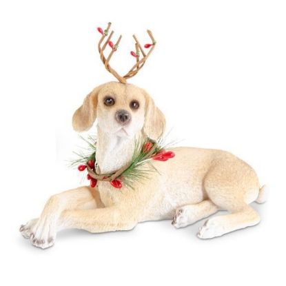 Picture of Laying Christmas Dog with Antlers & Wreath Figurine 