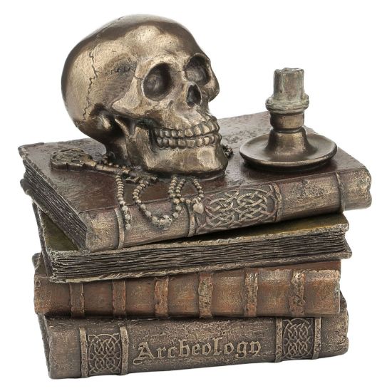 Picture of 'Wizard's Study' Stack of Books Trinket Box with Skull & Candle