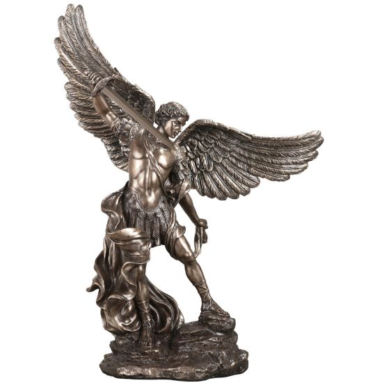 Picture of Archangel Saint Michael Standing on Rocks with Drawn Sword Figurine