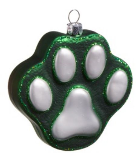 Picture of Blown Glass Green Glittered Dog Paw Christmas Ornament