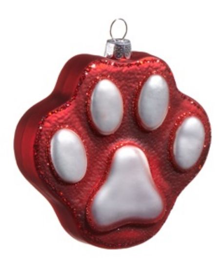 Picture of Blown Glass Red Glittered Dog Paw Christmas Ornament 